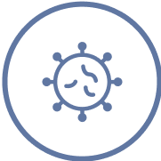 Icon of a virus with a sad face inside a circle