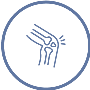 Icon of a knee with a blue outline on a white background