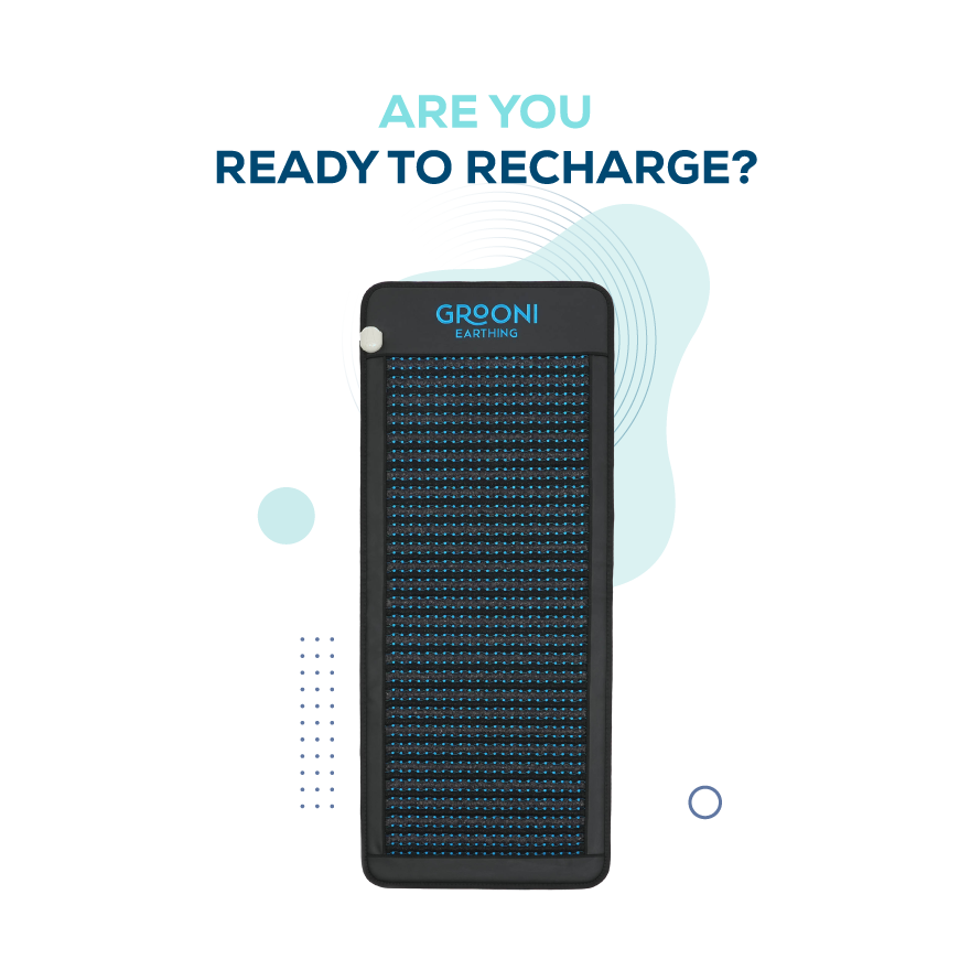 Image showcasing Grooni PEMF mat and the message "are you ready to recharge?"