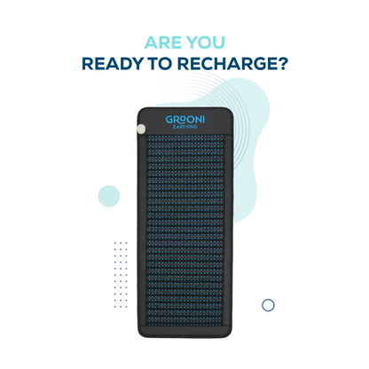 Image showcasing Grooni PEMF mat and the message "are you ready to recharge?"